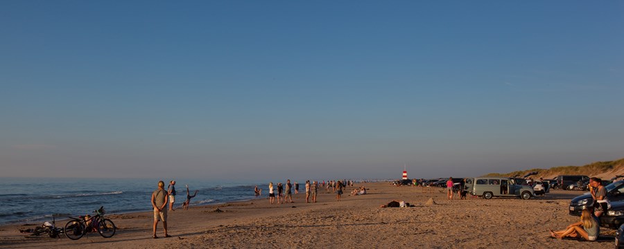 Billede af strand med mange mennesker 